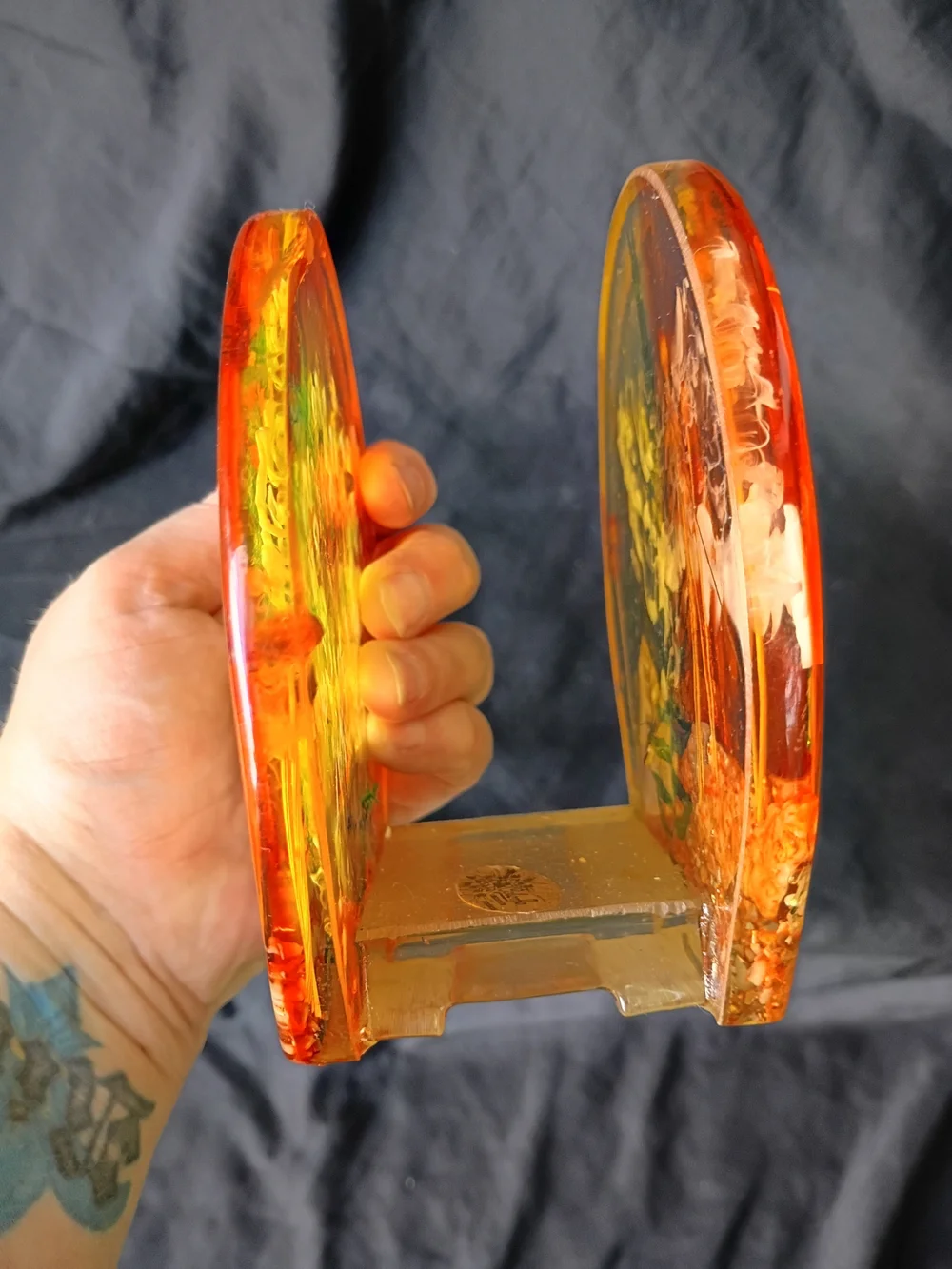 Vtg MCM Mid Century Colorflo Lucite Pressed Flowers and Shell Napkin Holder